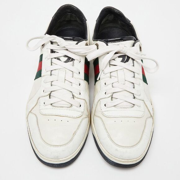 Gucci White/Black Leather Ace Web Detail Low Top Sneakers Size 43 - Picture 3 of 4